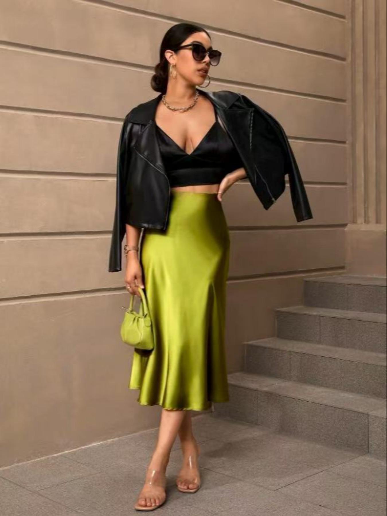 Elegant Women's High-Waisted Satin Skirt, Perfect for Daily Wear & Parties, Stylish Ladies' Fashion Accessory