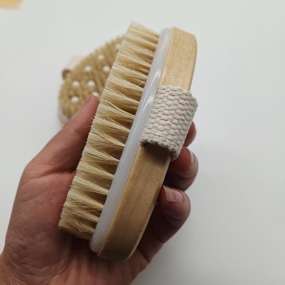 Natural Bristle Bath Brush, Dry Wet Dual Use, Deep Cleansing Exfoliator, Gentle on Skin, Perfect for Shower and Back Scrubbing