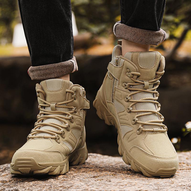 Men's all-season high-top wide fit Outdoor boots, lightweight and breathable anti-skid mountaineering shoes,Hiking boots, desert boots, work boots, suitable for jungle exploration, rock climbing, daily travel, camping, tourism, fishing and other activitie