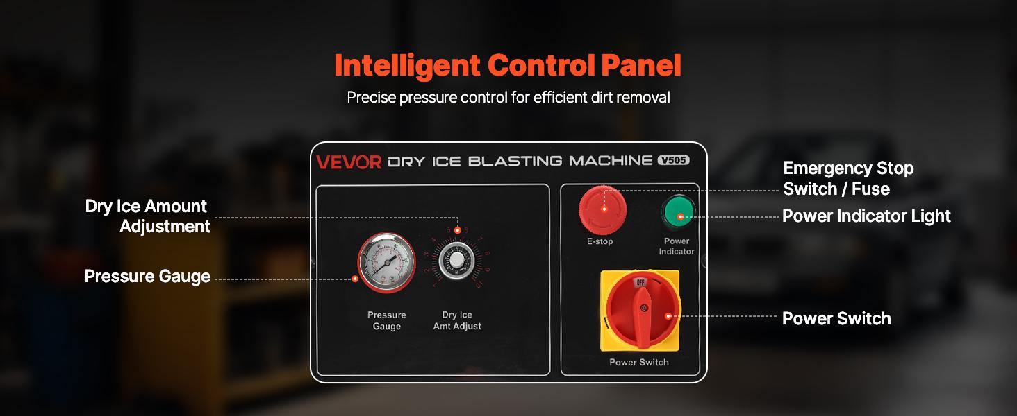 VEVOR Dry Ice Blasting Machine, 11LBS (5KG) Capacity Dry Ice Cleaning Machine with 4 Nozzles, Adjustable Pressure Dry Ice Amount, Movable Blaster Cleaner for Automotive Ship Aviation Chemical, 120V