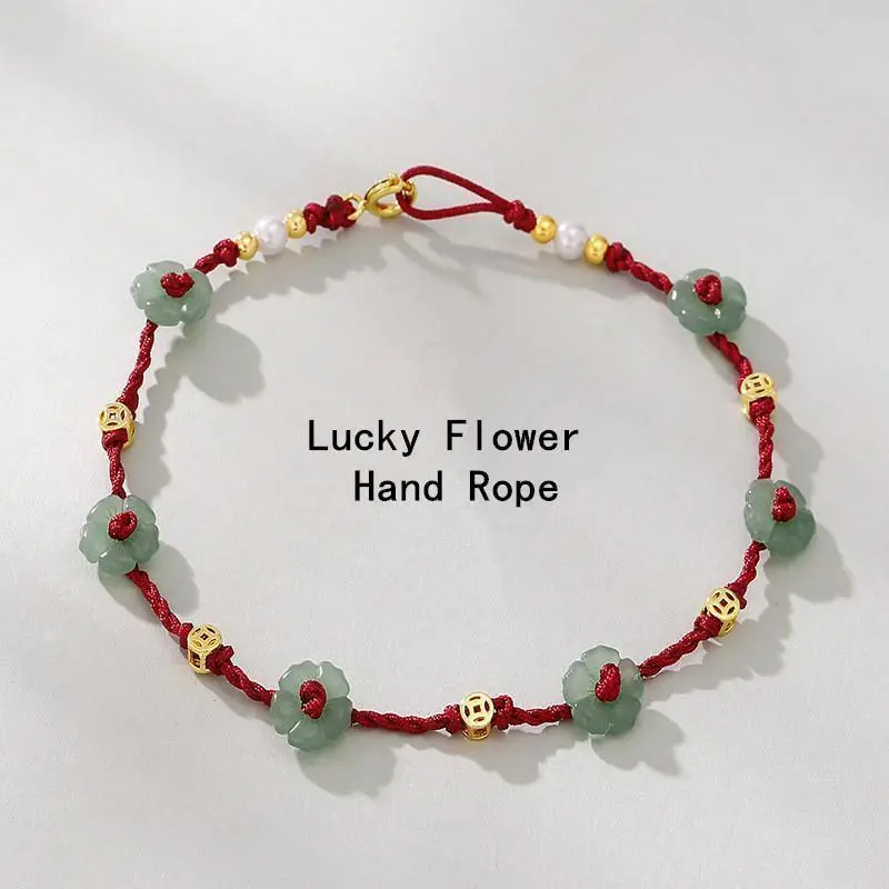 Delicate Hand-Braided Bracelet for Women with Auspicious Flower Coin & Pearl Charms, Adjustable for Daily Wear, Friendship Gift, Pearl Beaded Bracelet