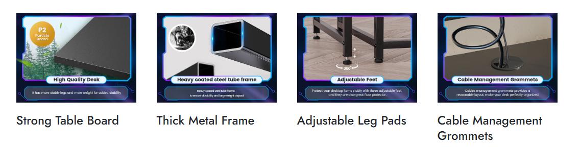 Sikaic 55 Inches Large PC Gaming Desk with LED Lights and Storage Shelves Monitor Stand Power Outlets Cup Holder Black Modern FathersDayGift Console Game