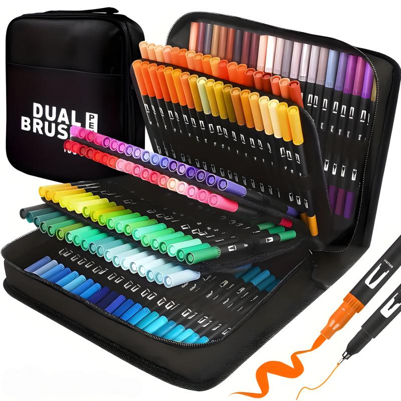 Art Supplier Dual Brush Markers Pens, Artist Coloring Marker Set, Fineliner & Brush Tip Pen with Premium Case for Adults Coloring Books Journal, Drawing, Doodlin, Art Supplies, Art Materials