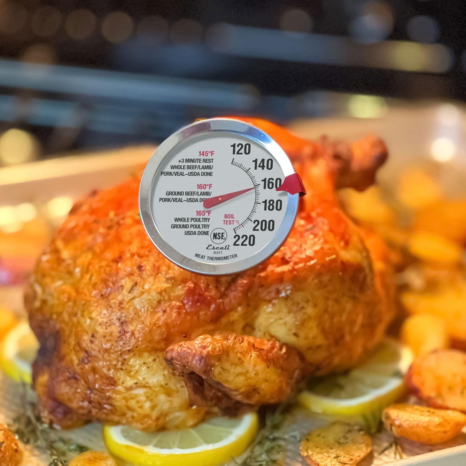 Stainless Steel Oven Safe Meat Thermometer, Extra Large 2.5-inches Dial, Temperature Labeled for Beef, Poultry, Pork, and Veal, Kitchen Cooking Accessories, Kitchen Tools