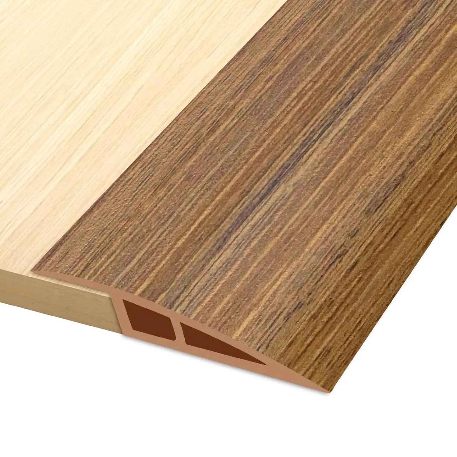 Vinyl Floor Transition Strip Self Adhesive Door Threshold Strip Flooring Transition Strip, Rubber Threshold Ramps for Doorways from 1/5" to 2/5", Light Brown Wood Grain, 3.3 Ft