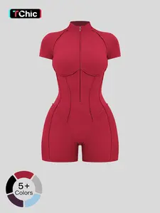 Stand Collar Zipper Design Fitness One-Piece, Ideal for Home Training, Butt Lifting, Sports Apparel, High Elasticity Jumpsuit, Sporty Romper, Workout Gym Clothing