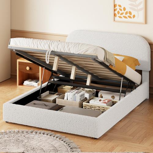 [Bellemave]Full/Queen Teddy Fleece  Size Upholstered Platform Bed with Hydraulic Storage System