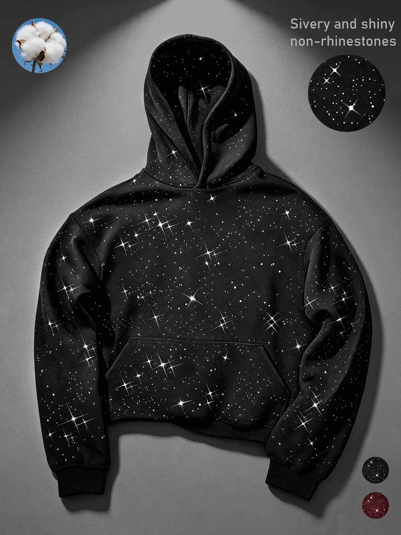 Starry Sky Print Long Sleeve Hoodie, Loose Fit Oversized Millennial Subculture Sweatshirt, Perfect for Daily Wear, Street Style, Music Festivals