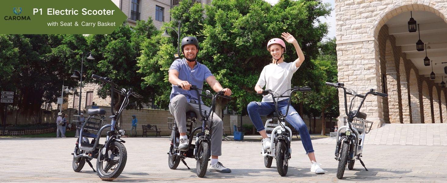 CAROMA Peak 1200W Electric Scooter with Seat, 14" Fat Tire Electric Scooter Adults, 500Wh Battery up to 30 Miles&20MPH, Foldable Adult Electric Scooter for Commuting with Basket&Shock Absorbing