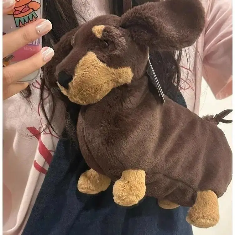 Kawaii Dachshund Dog Shoulder Bag Plush Crossbody Bags for Women Cute Doggy Bags Girl's Bag Birthday Gift
