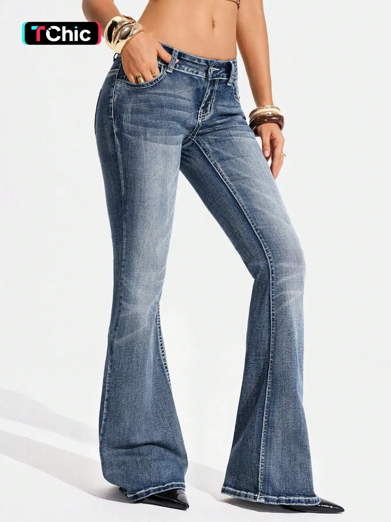 Women's Vintage Washed Straight Leg Jeans, Low Waist Embroidered Design, Fitted Style for All Seasons, Elegant Button Fly Closure