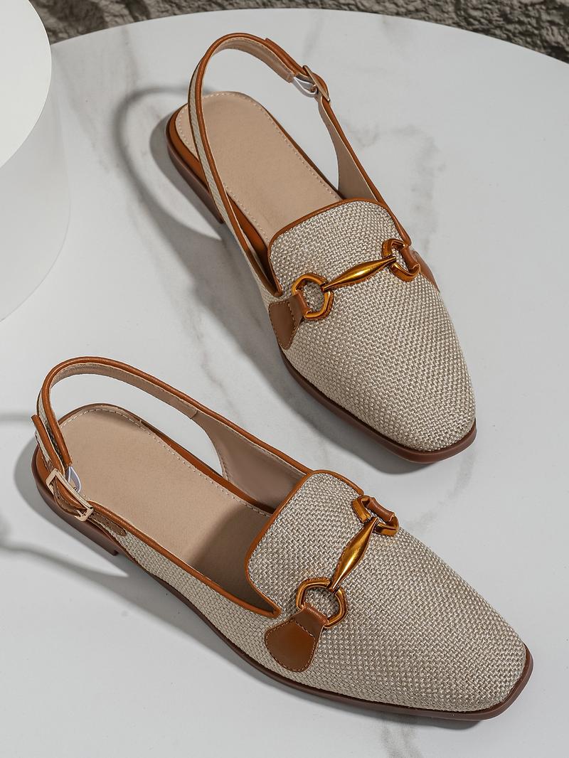 Women's Fashionable Square Toe Flat Shoes, Elegant Comfortable Breathable Slingback Shoes for Daily Wear, Casual Trendy Shoes for Women & Girls, Walking Shoes