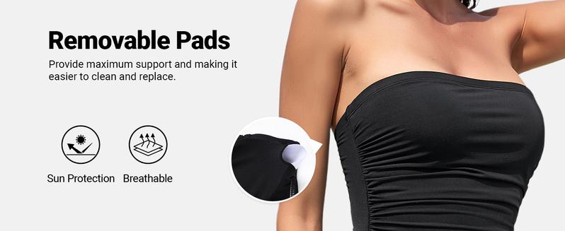 Holipick Women Elegant Tummy Control One Piece Swimsuits Strapless Bandeau Full Coverage Bathing Suits Slimming Halter Swimwear Swimming Clothing