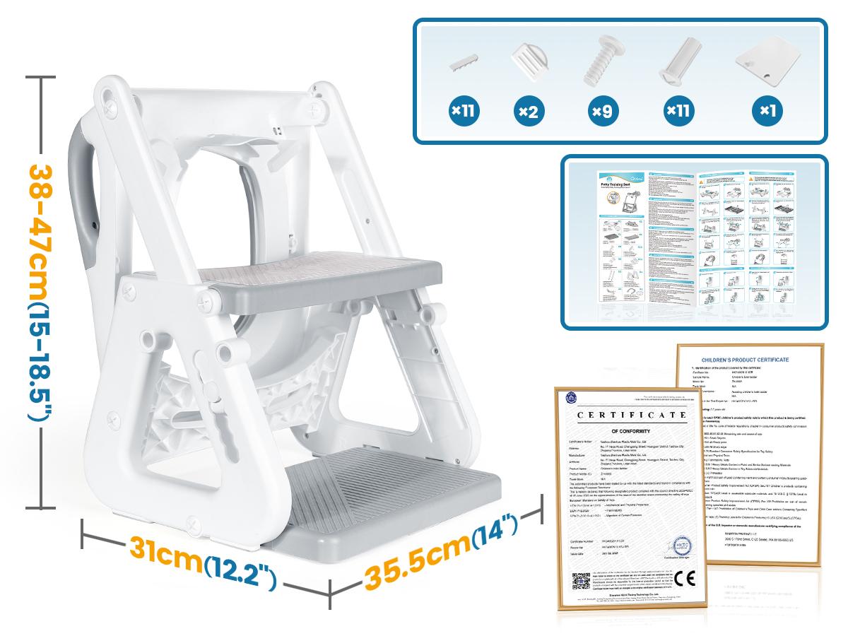 Orzbow 2-IN-1 Potty Training Toilet Seat with Step Stool for Toddler, Stability Training Potty Seat for Kids Boys Girls with Splash Guard and Anti-Slip Pad, Adjustable Ladder & Potty Seat Height, Grey Orzbow 2-IN-1 Potty Training Toilet Seat with Step Stool for Toddler, Stability Training Potty Seat for Kids Boys Girls with Splash Guard and Anti-Slip Pad, Adjustable Ladder & Potty Seat Height, Grey