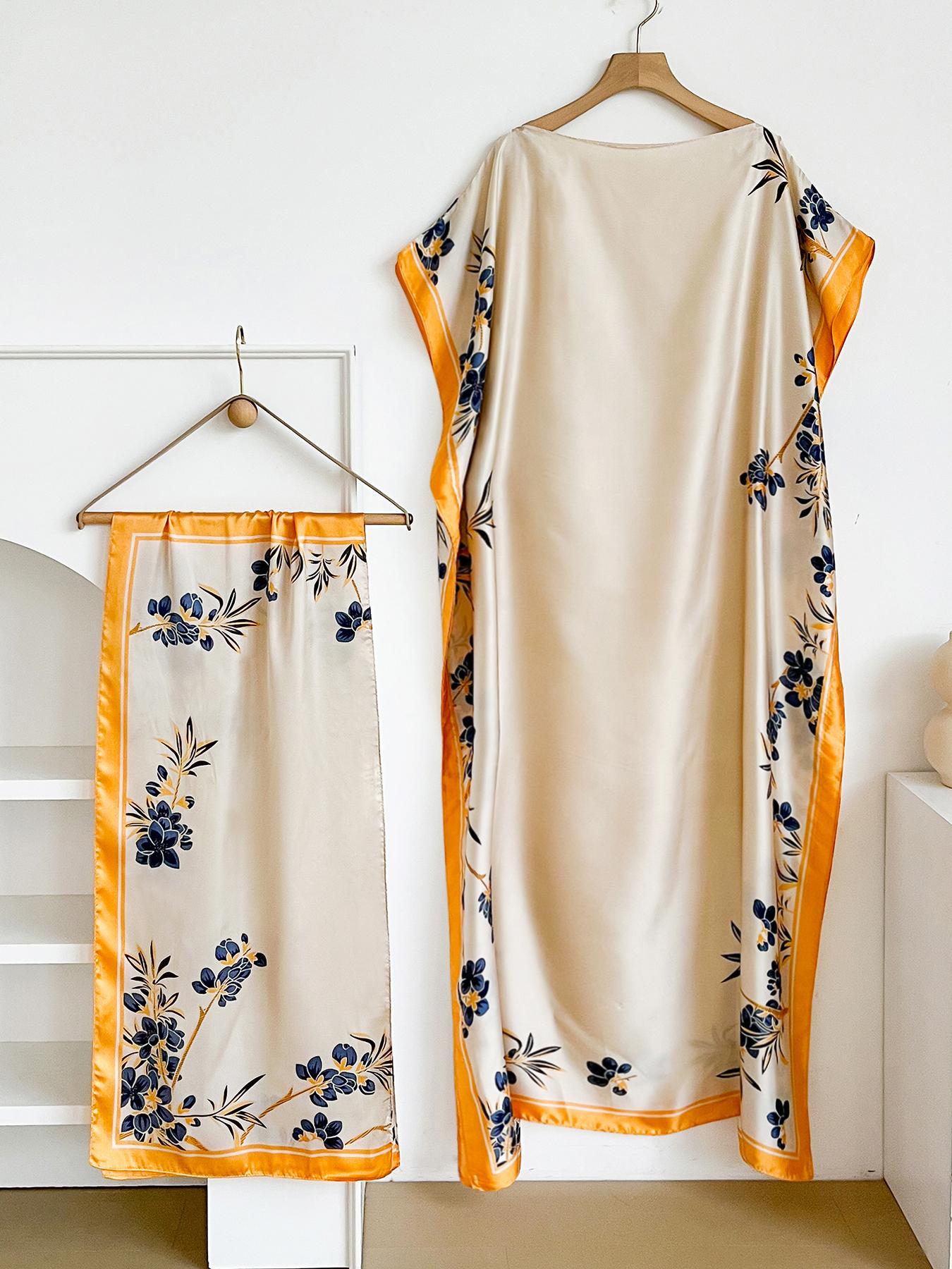 Women's Leopard Print Long Sleeve Kimono & Bandana Set, Casual Open Front Outerwear & Square Scarf Set for Beach Vacation, Ladies Clothes Accessories for All Seasons