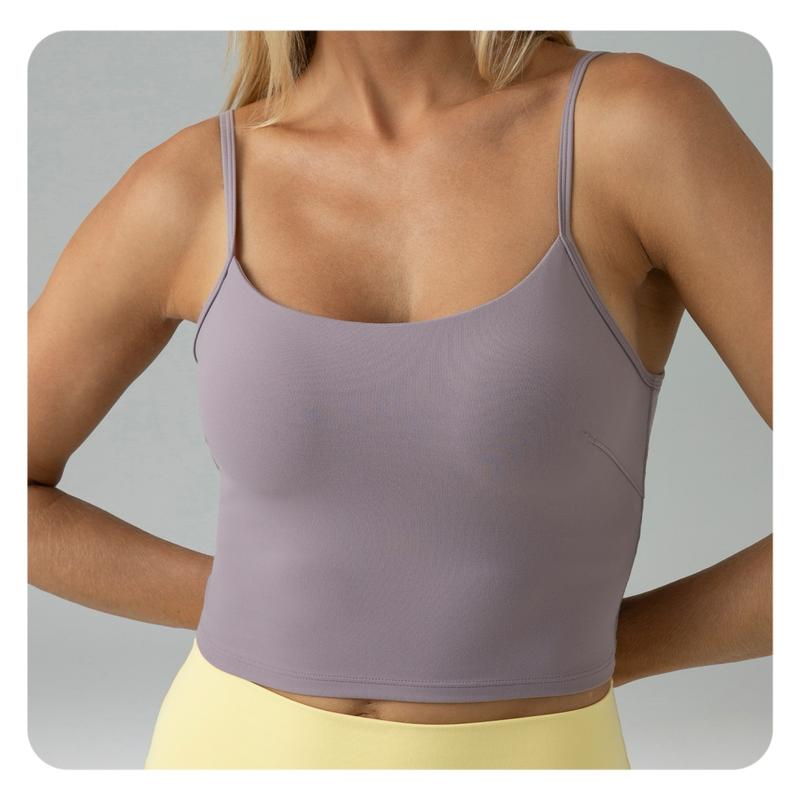 Colorfulkoala Women's Dreamlux Crop Tank Tops with Built in Bra Adjustable Workout Yoga Camisole