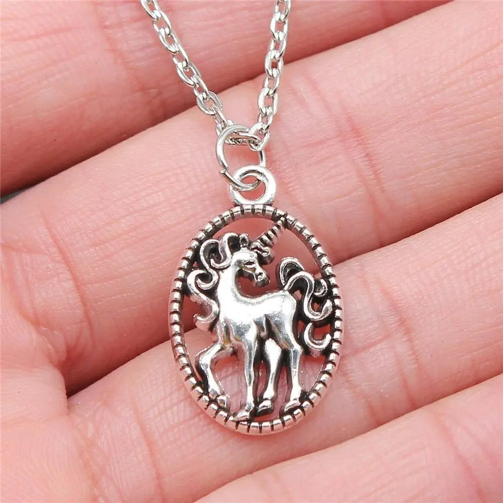 Antique Silver Color 24x15mm Unicorn Pendant Necklace For Women