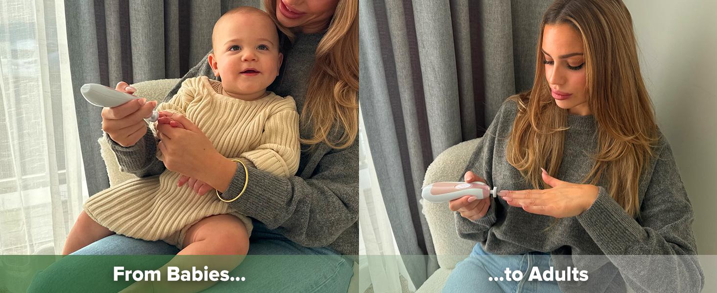 haakaa Baby Nail Trimmer Electric, Safe Baby Nail Clippers, Baby Nail File Kit Manicure Set, Trim Polish Grooming kit for Newborn Toddler or Adults Toes Fingernails, 6 Grinding Heads and LED Light, Portable