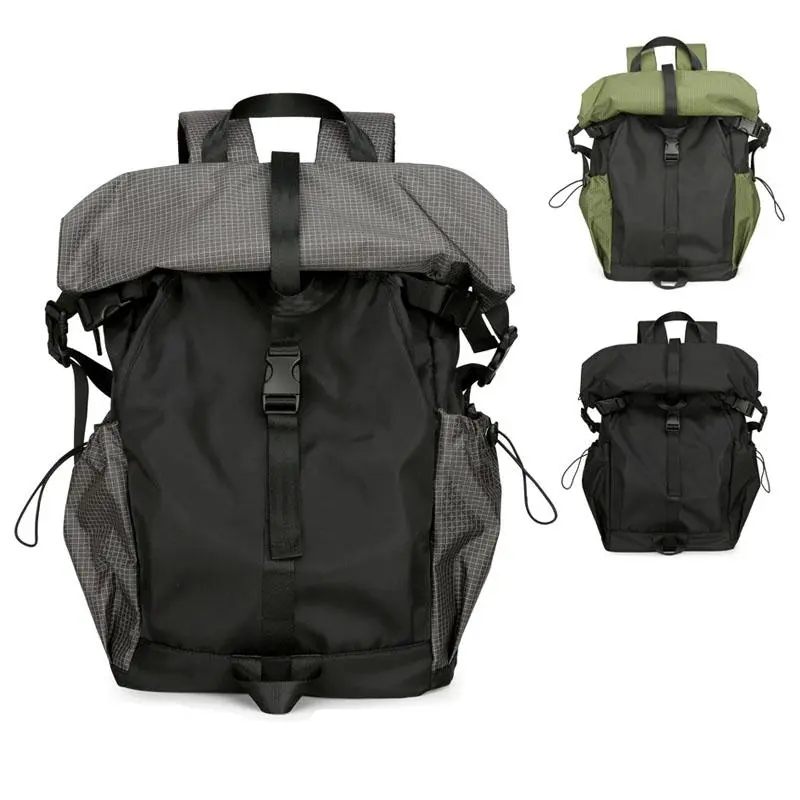 Men's urban-style tactical roll-top commuter backpack; waterproof and durable roll-top design with drawstring closure; multifunctional everyday tech-wear style backpack suitable for sports, outdoor activities, hiking, and cycling