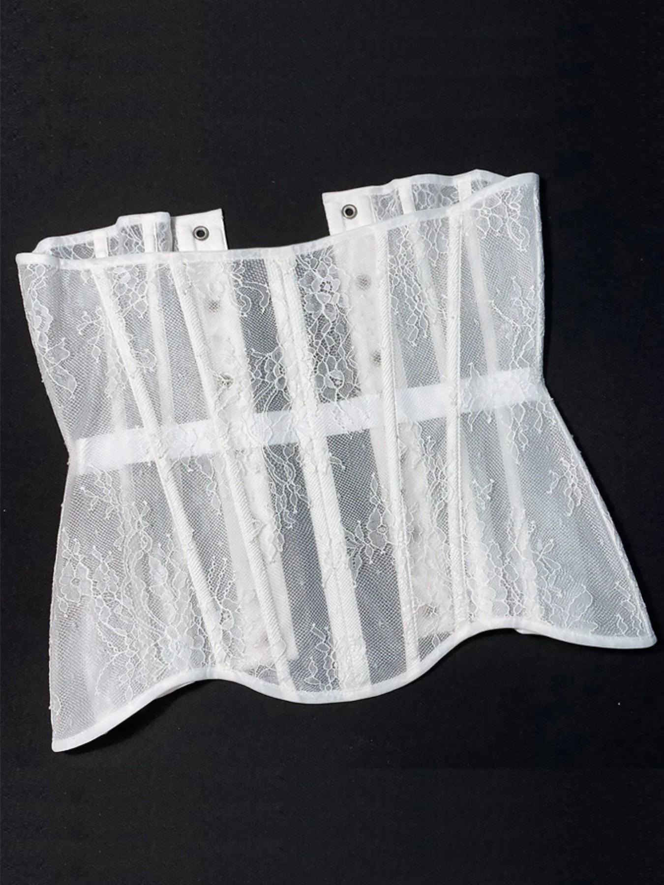 1 Count Women's Elegant White Lace Waist Cincher, Floral Embroidery & Smooth Satin Trim Shapewear Belts, Curved Hourglass Silhouette Design Girdle, Secure Front Button Closure Corset, Comfortable Slimming Girdle, Suitable For Daily & Outing