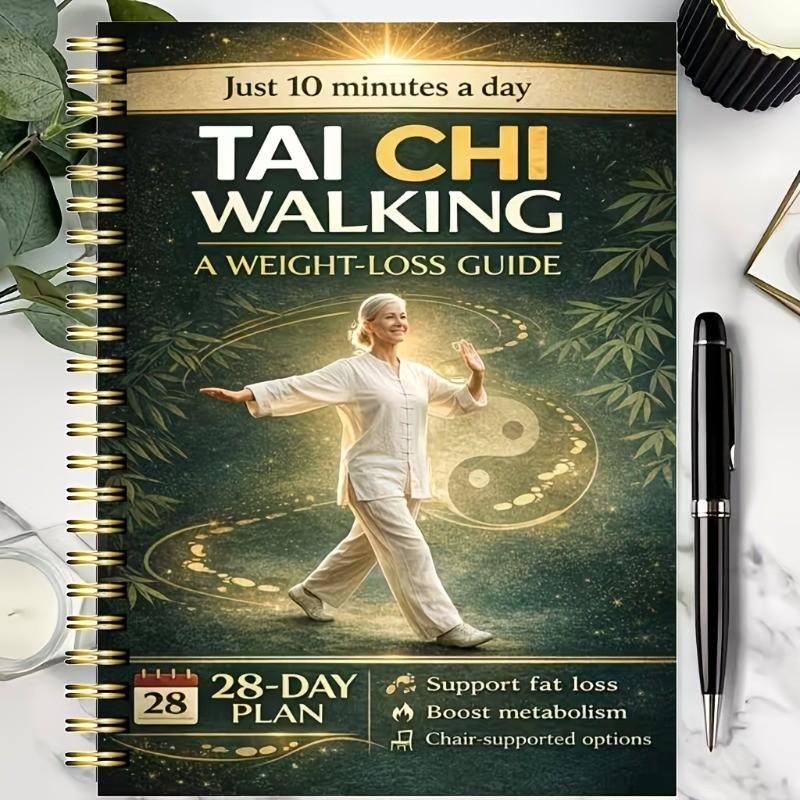 Tai Chi Walking Weight Loss Guide for Seniors, 28-Day Exercise Plan with Chair Support, Low Impact Joint-Friendly Workout, Balance Training Poster