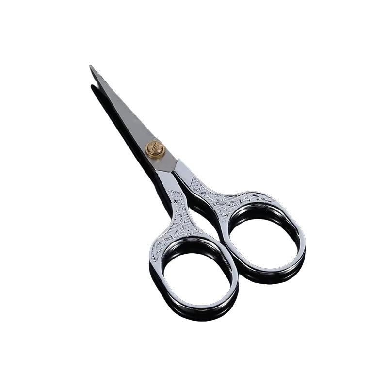 Vintage Engraved Stainless Steel Scissors, Sharp Point Eyebrow Trimmer, Handmade Paper Cutter, Home Office Use, Durable & Precise