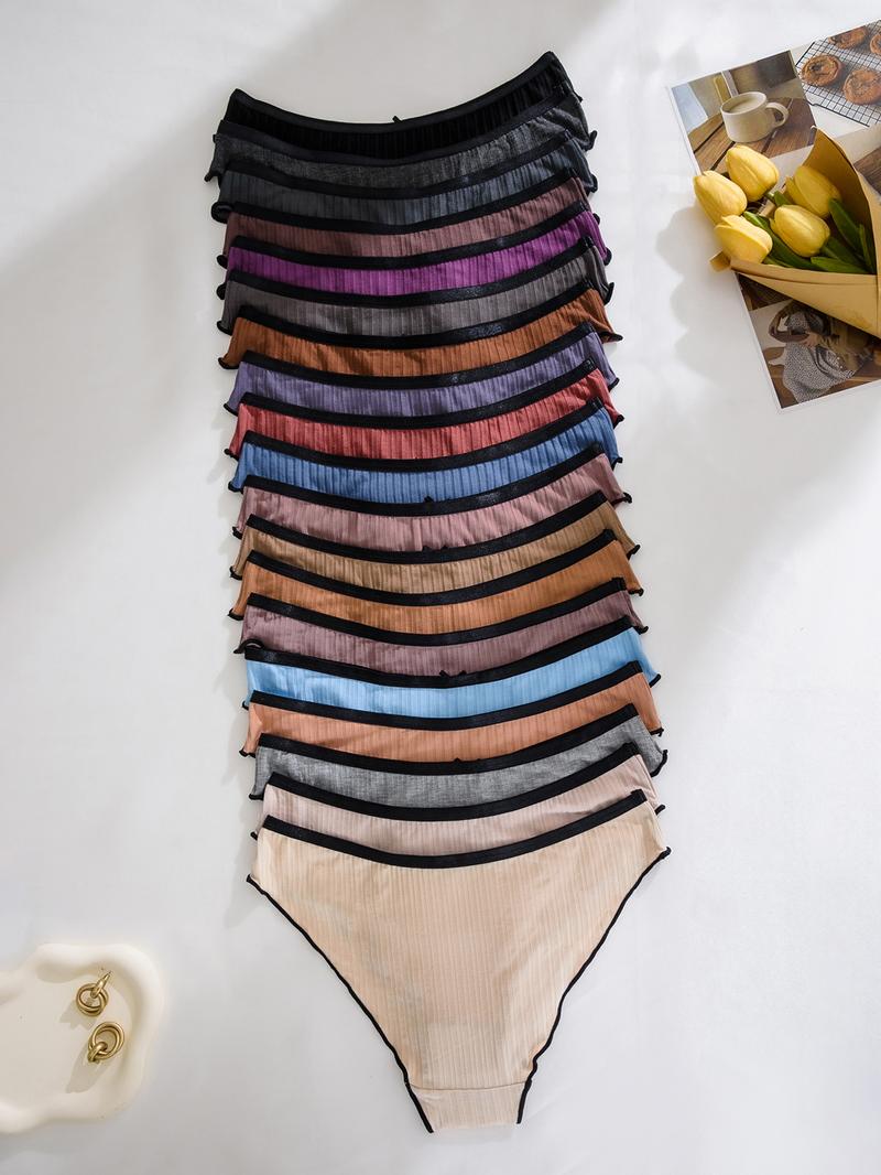 Women's Contrast Binding Bow Decor Panty, Soft Comfy Breathable Knicker for Daily Wear, Underwear for All Seasons, Breathable Elastic Underwear