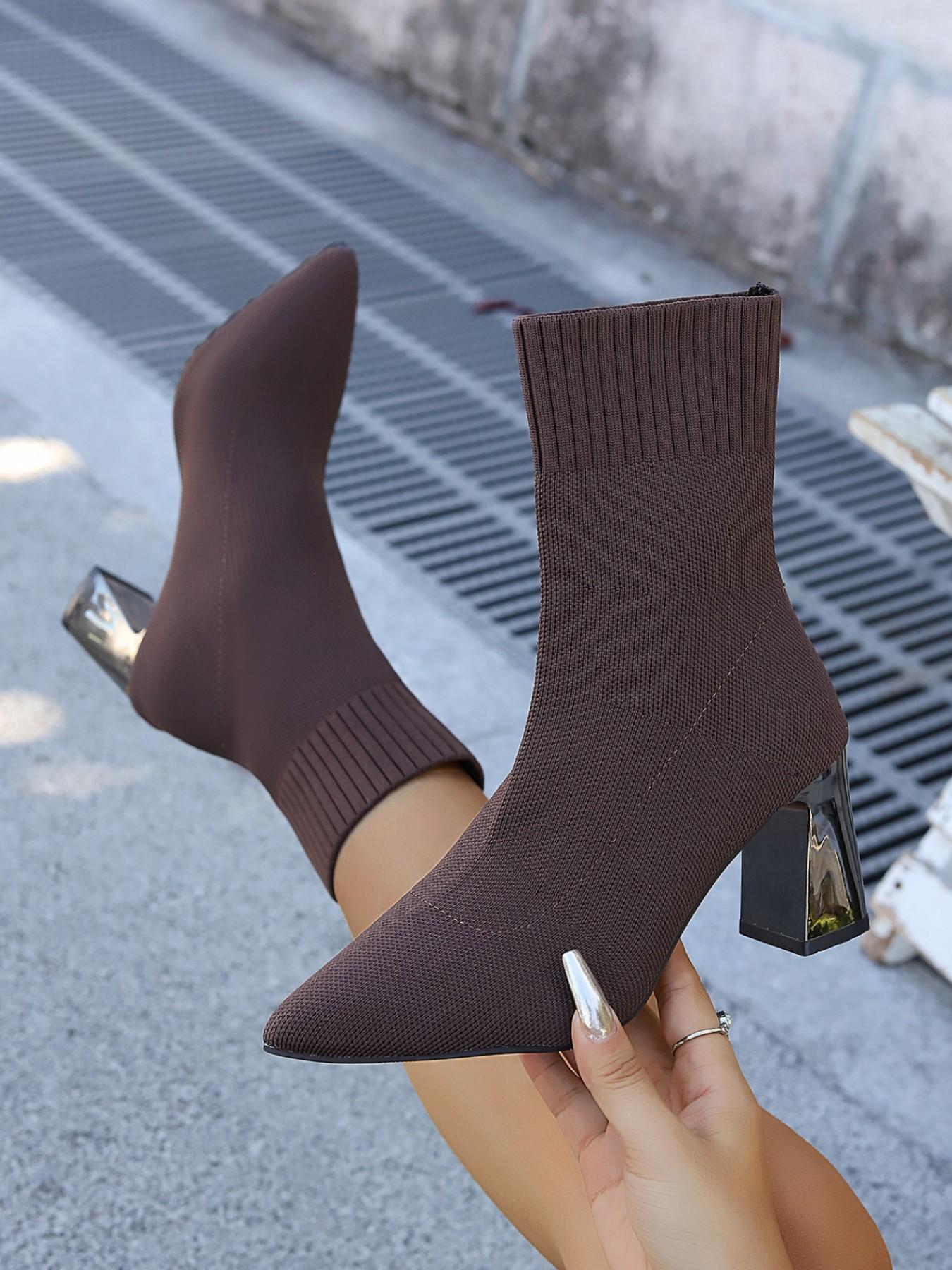 Women's New Thick Heel Socks Boots Pointed Toe High Heel Stretch Knit Single Boots Slim Leg Trendy Versatile Fashion Women's Boots are suitable for daily various evening banquet party outfits, elegant women's high heels, as the best choice for gifts