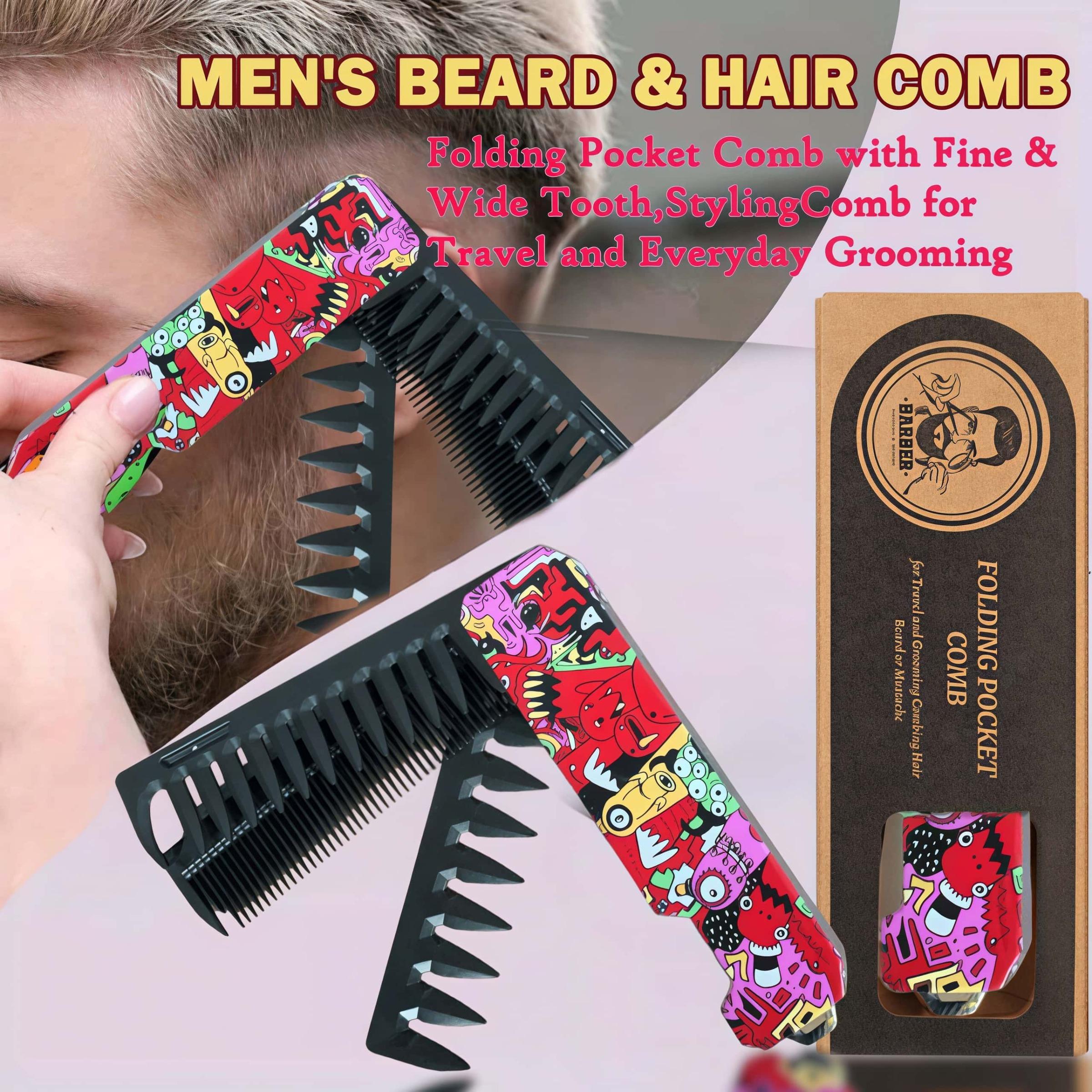 Folding Hair Comb for Men, Pocket Comb with Fine & Wide Tooth,Styling Comb for Travel and Everyday Grooming Combing Hair,Beard or Mustache