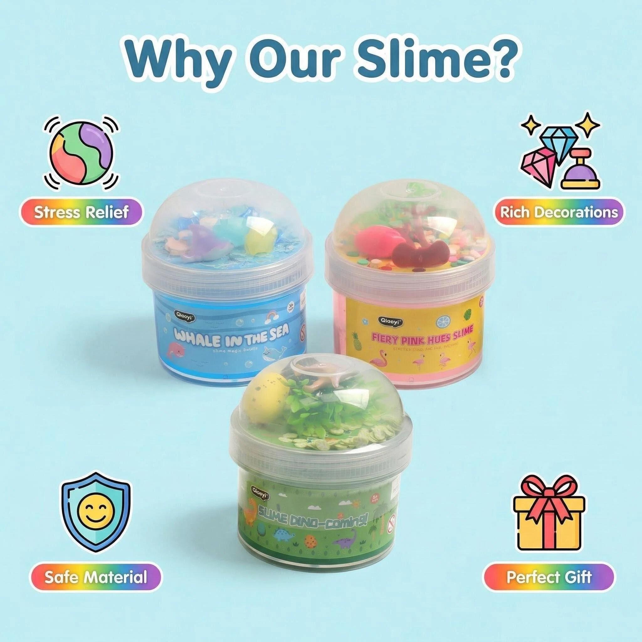 Soft Fun DIY Slime, 3 Unique Themes, Endless Play, Stress Relief, Non-Toxic, Safe, Includes Ocean, Flamingo, Dinosaur Series