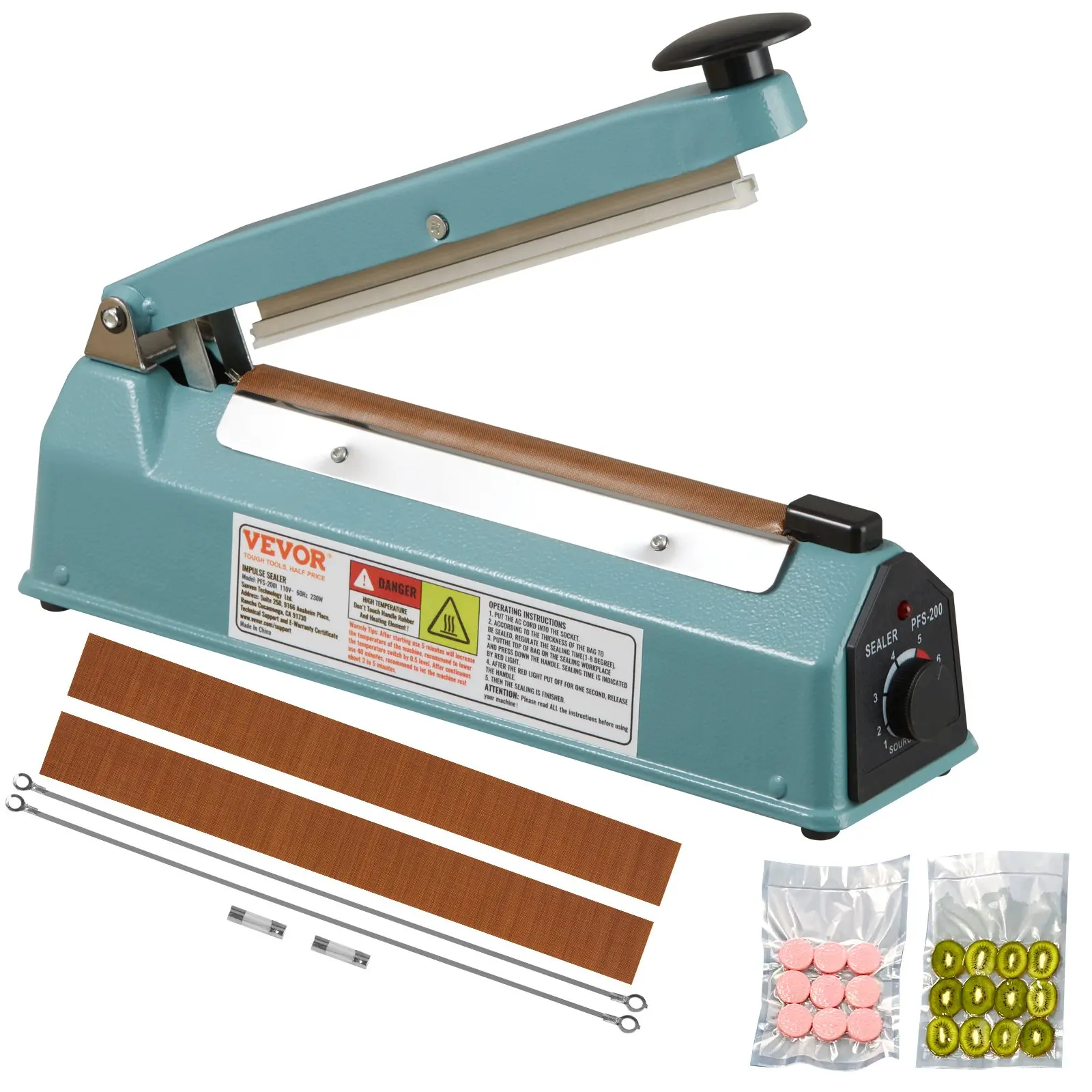 【toolupgrade】VEVOR Impulse Sealer 8 inch, Manual Heat Seal Machine with Adjustable Heating Mode, Iron Shrink Wrap Bag Sealers for Plastic Mylar PE PP Bags, Portable Poly Bag Sealing Machine with Extra Replace Kit