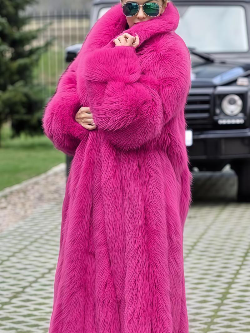 Women's Faux Fur Coat, Soft Long Sleeve Medium Length Coat, Comfortable Casual Party Wear, Luxury Trendy Fall & Winter