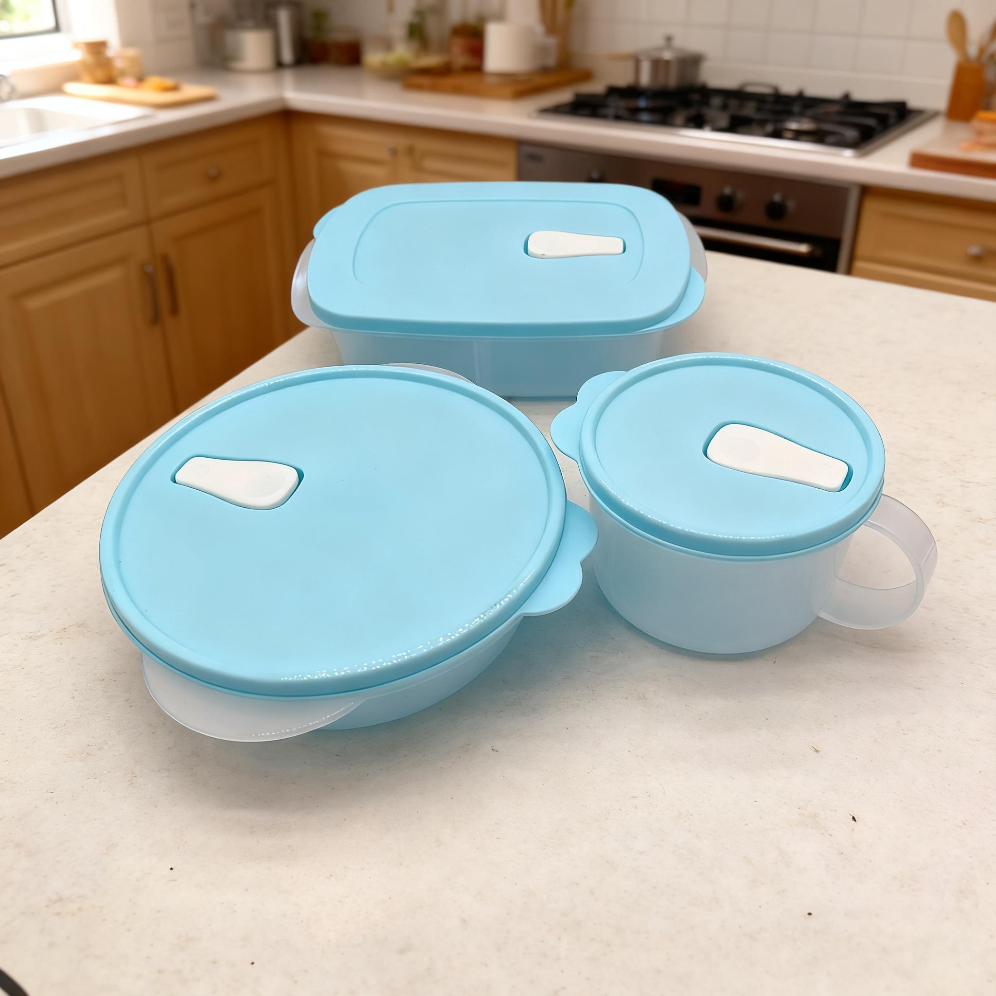 Three-Piece Lunch Box Set, Bento Box with Dividers, Microwave Safe Bowl with Heat-Resistant Handle, Easy to Clean, Ideal for Work and School