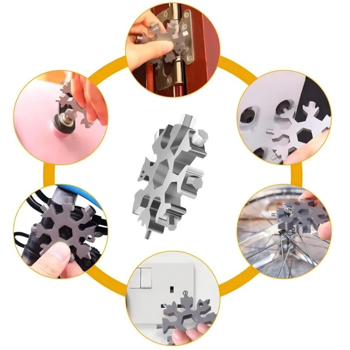 1 Pcs 18-In-1 Multi-Tool Snowflake Design, Stainless Steel Portable Wrench, Screwdriver & Bottle Opener, Essential Survival Tool for Outdoor Adventures