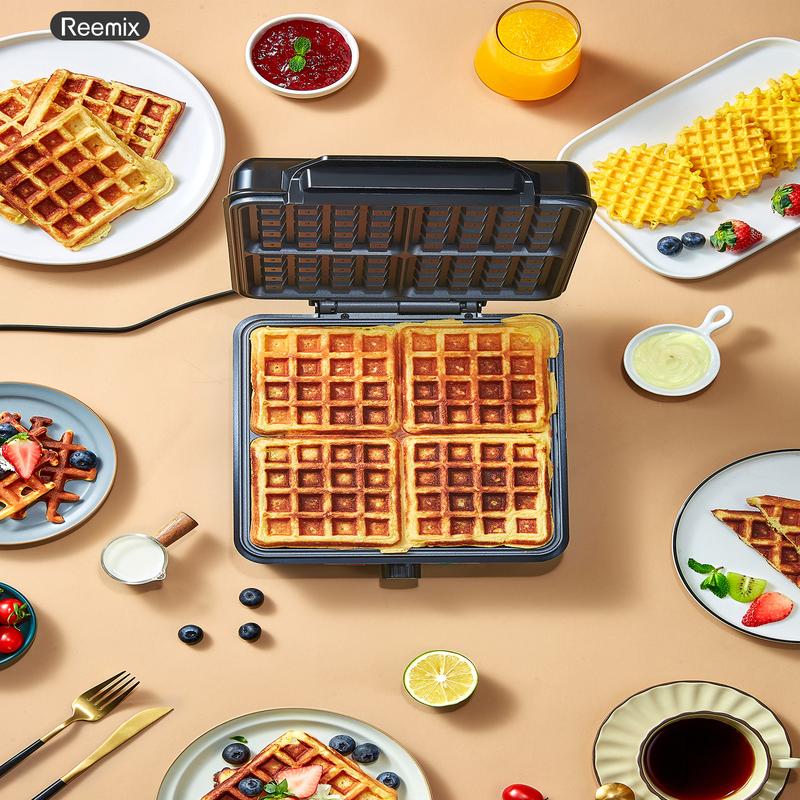 4-Slice Belgian Waffle Maker, 3 Browning Levels with Nonstick Square Waffler Iron Plates, 1200 Watts, Compact Design for Easy Storage, Stainless Steel/Black