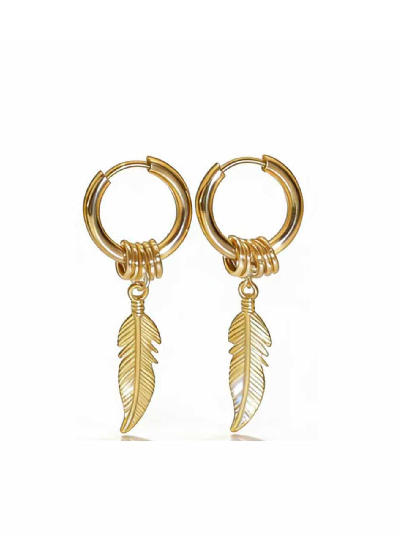 Feather Pendant Coil Earrings, Easy to Wear, Secure Fit, Suitable for Most Ear Shapes, Unisex Design, Durable and Comfortable