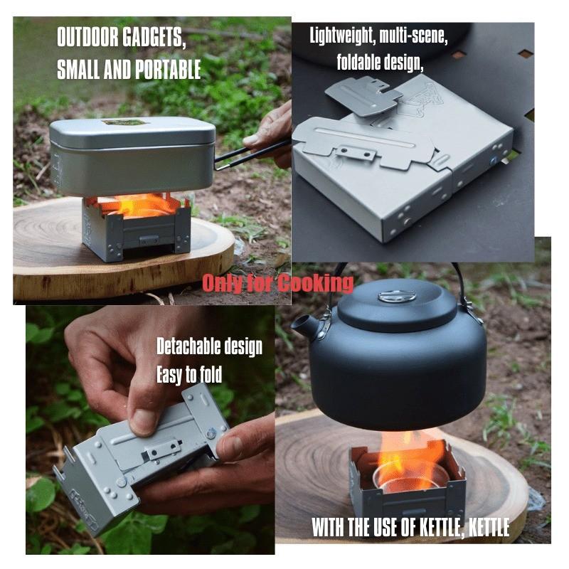 Mini Foldable Camping Stove Set, Includes Windshield & Fuel Tray, Dual Use for Firewood/wood Charcoal, Ideal for Hiking & Survival Kits