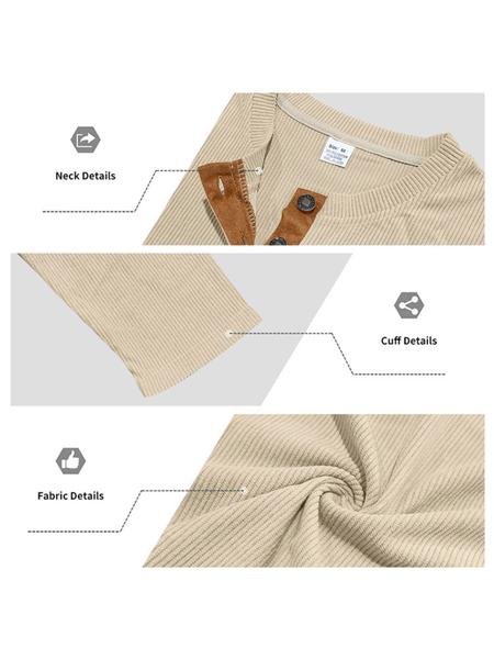 Men's Corduroy Long Sleeve Henley Shirt, Vintage Casual Loose Fit Top, Soft Comfortable Fabric for Spring & Fall Fashion