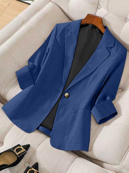 Women's Solid Color Button Front Blazer Coat, Casual Long Sleeve Outerwear for Work Office Business, Ladies Spring & Fall Woven Clothes, Fitted Womenswear Women's Solid Color Button Front Blazer Coat, Casual Long Sleeve Outerwear for Work Office Business, Ladies Spring & Fall Woven Clothes, Fitted Womenswear