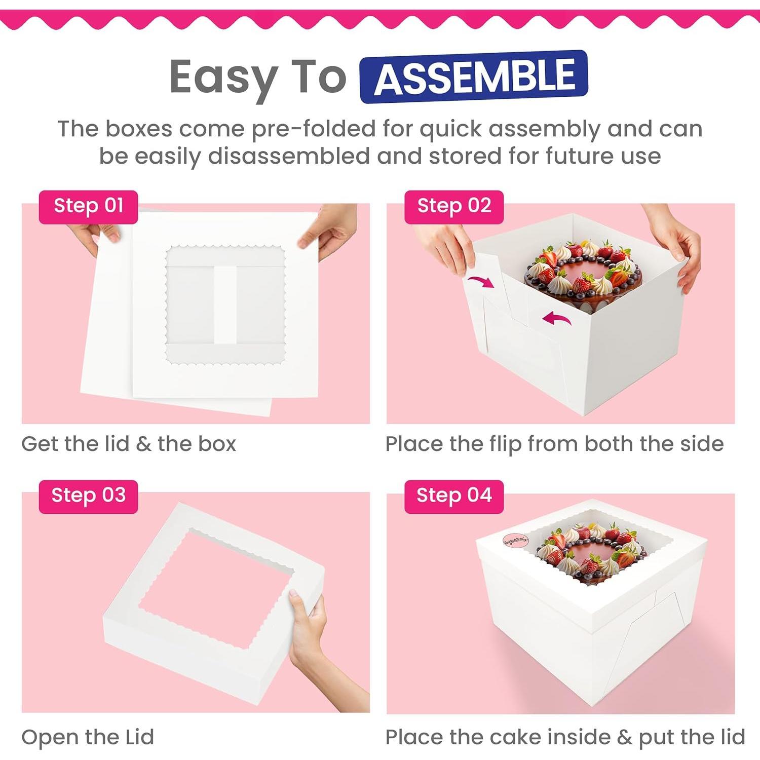 15 count Cake Boxes, 10x10x8 Inches Tall Cake Box with Window, Large White Bakery Boxes, Baking Boxes, Square Cardboard Cake Box for Multi-Layer Cakes, Cake Decorating Supplies, Valentines Day