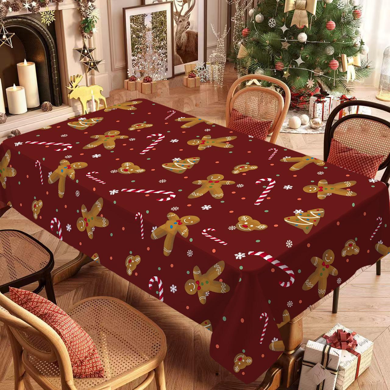 Christmas Rectangular Tablecloth, Gingerbread Man Cookie Design, Indoor & Outdoor Use, Home Kitchen Decor, Holiday Party Decoration