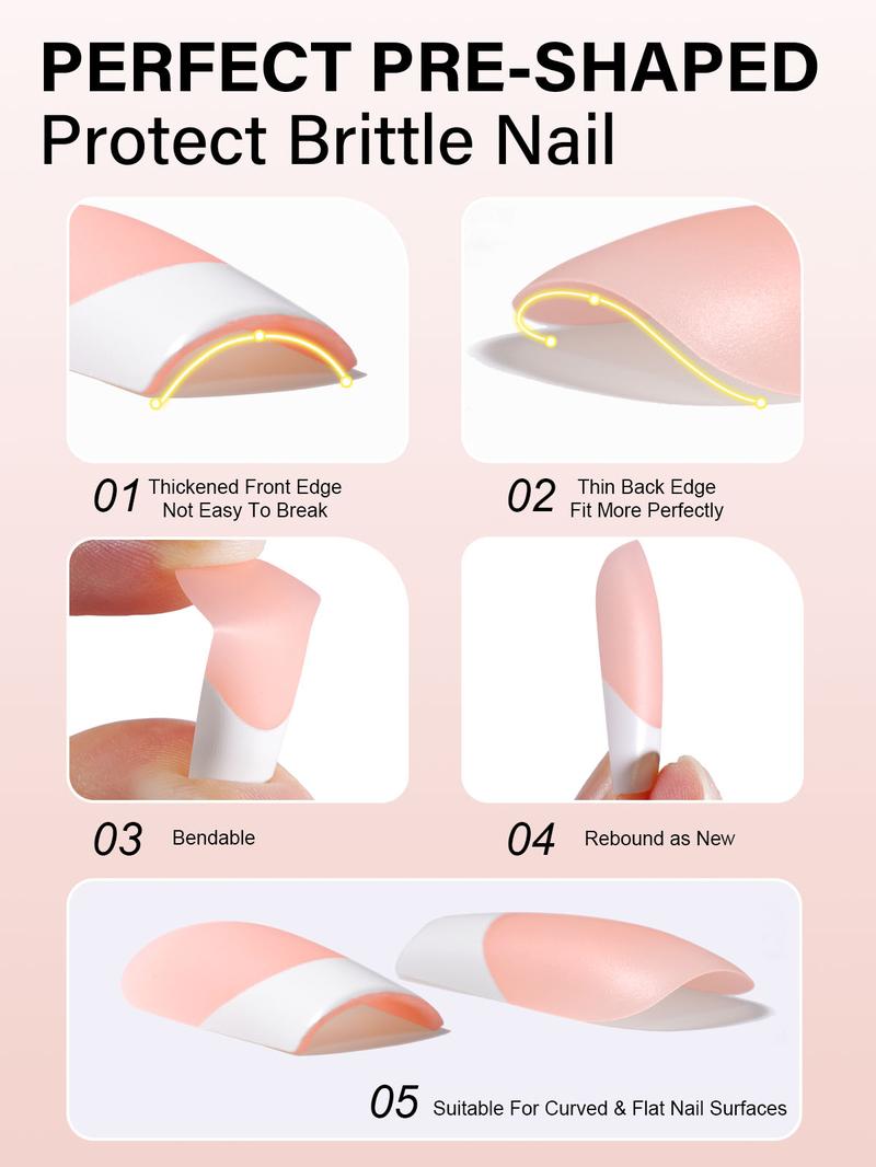 Aillsa Medium Square French Tip Nails Set - 180pcs Soft Gel Nail Tips in 15 sizes, Mini UV Lamp, Base and Top coat, Acrylic Fake Nails Gift For Women nail glue