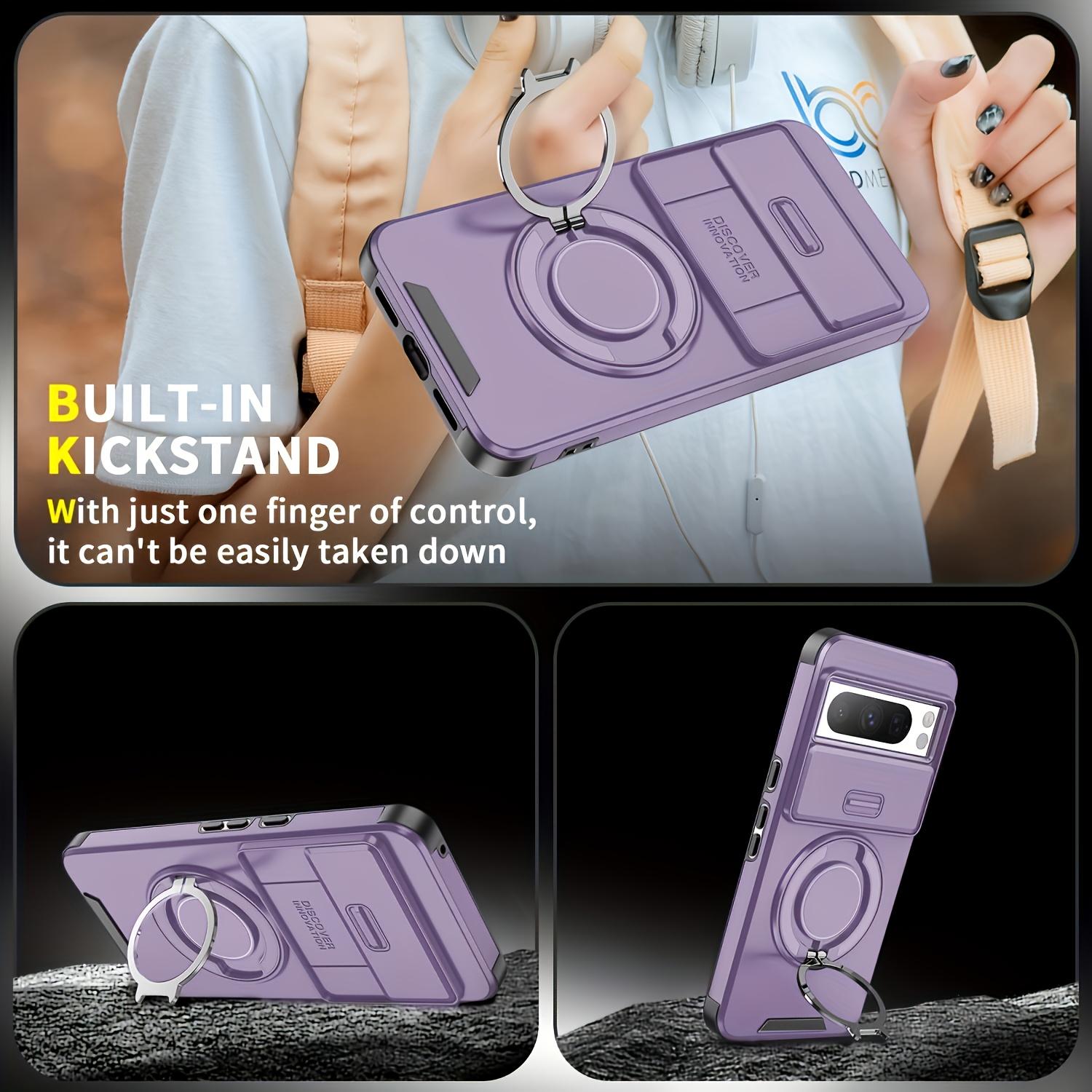 3 PCS [1 Phone Case with 2X Clear Screen Protectors] Suitable for Google Pixel 10 9Pro XL 10 9Pro 10 9A Pixel 8Pro 8A 7 Pro 7 Series, Shockproof 360° Rotating Metal Multi-functional Stand Phone Case with Sliding Lens Cap Protection