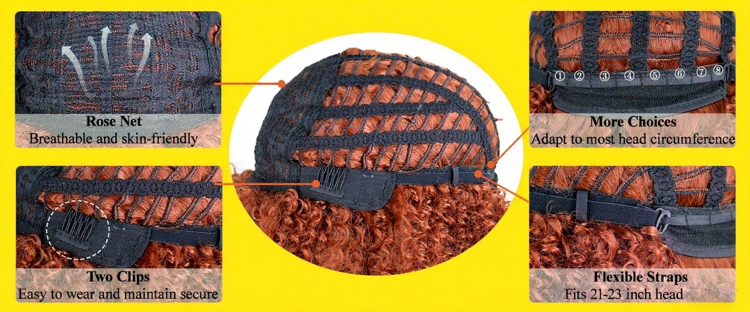 Kinky Curly Wigs for Black Women,12Inches Machine Made Wigs Afro Bomb Curly Wigs about 280g/Piece Natural Glueless Heat Resistant Synthetic African Wig (Orange)lack to Brown)