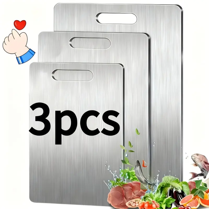 3 Piece Premium Stainless Steel Cutting Board Set Durable Easy to Clean Space Saving Rustproof BPA Free Food Safe Kitchen Prep Cutting Boards for Kitchen