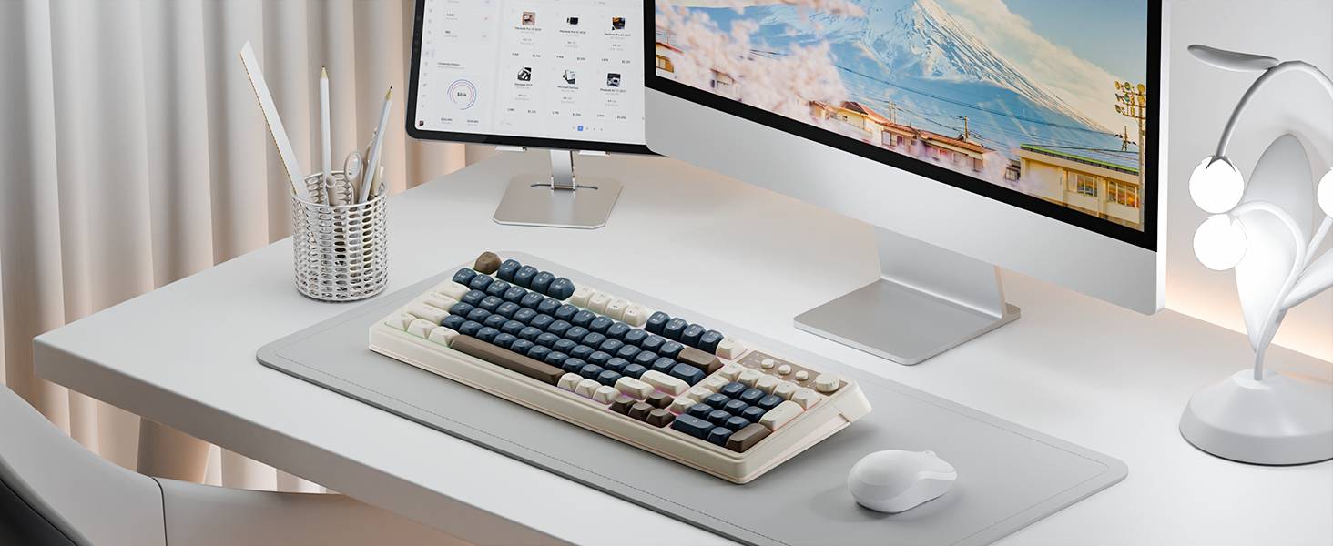 【TOP】AULA S99 Key Keyboard, Tri-Mode Bluetooth/2.4GHz/USB-C Cute Creamy Gaming Keyboard with Number Pad RGB Backlit, Media Knob Custom Mechanical Feel Computer Keyboard for MAC Xbox PC Gamer -Fixed Keycaps & Switches (Non-Replaceable)