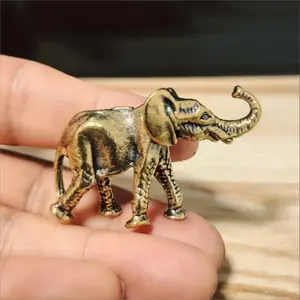 Elephant Design Figurine, 2 Counts/set Antiqued Brass Elephant Figurine, Feng Shui Decorative Sculpture, Office Desk Ornament