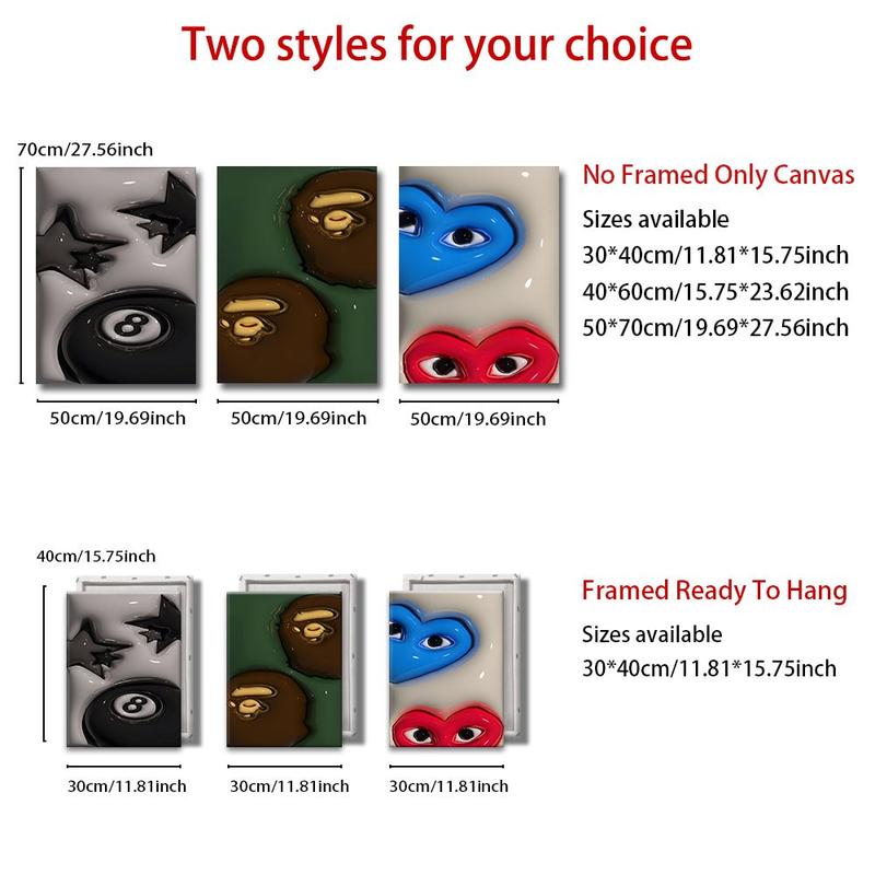 Three-Piece Hypebeast Framed Art Set, Modern Urban Fashion Wall Poster Decor for Living Room, Office and Bathroom