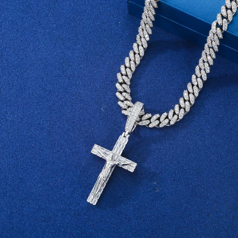【#P644】Crucifixion Jesus Cross Pendant UCCIYO S925 Sterling Silver Synthetic Moissanite Pendant Necklace for Women Men Hip Hop Jewelry Gift