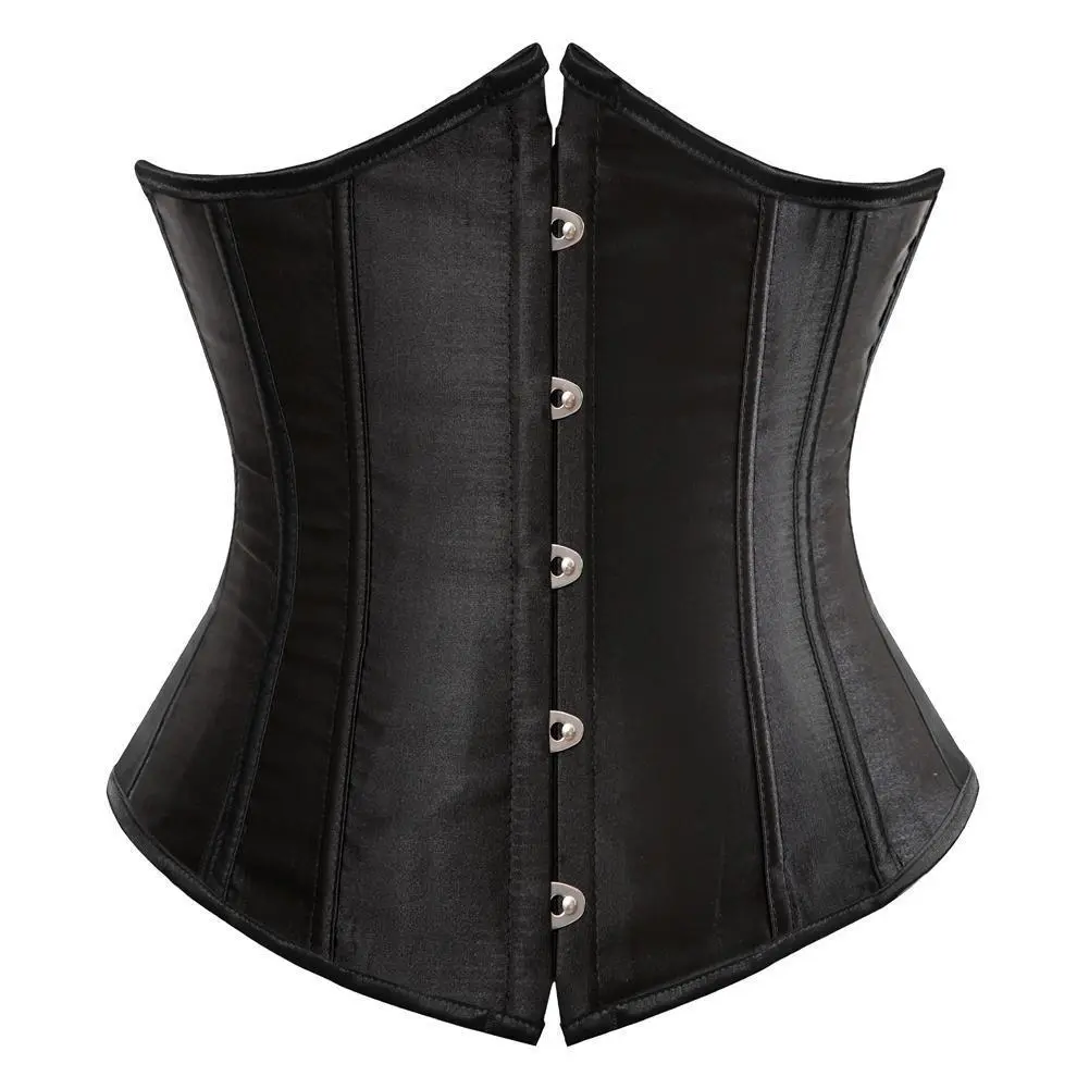 Women's Satin Underbust Corset - Boned, Lace-Up Brocade Waist Training Shapewear Clothes, Cropped Fairy Witch Top, Plus Size Lingerie for Halloween, Party (Black, Blue, Green, White, Pink, Purple), Casual, Elegant, Fashion, Vintage, Sleeveless